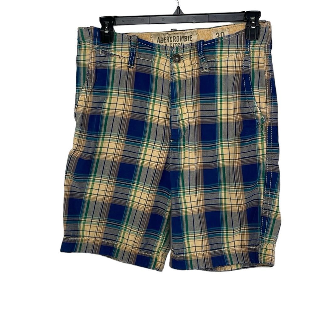 Abercrombie & Fitch Heavy Duty Shorts Plaid Check Yellow Green  Blue Men's 30